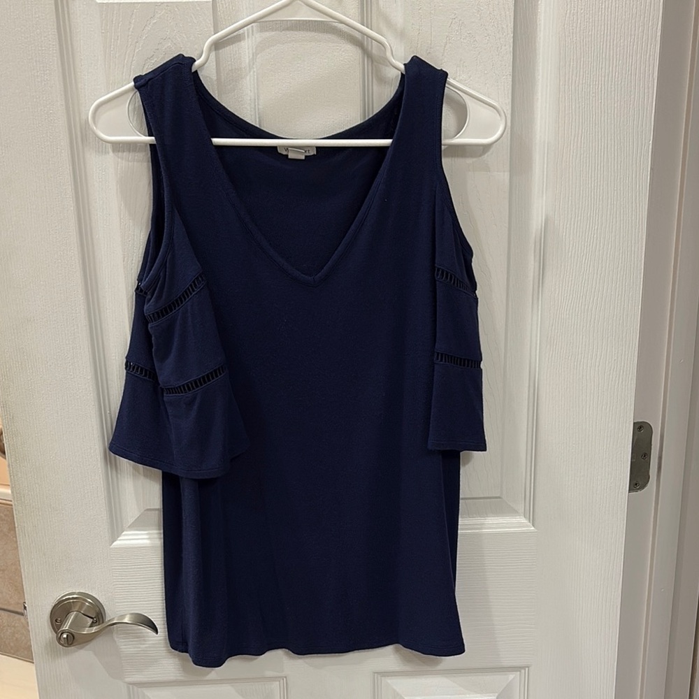Westport Blue Cold Shoulder Ruffled Top